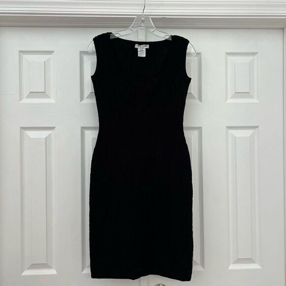 Vintage Adam Jones Paris Black Floral Lace Sheath Bodycon Dress Large - Picture 1 of 4
